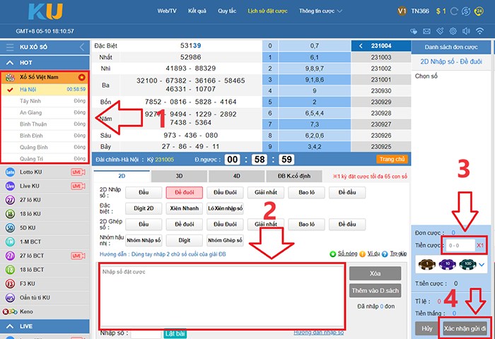Nhập số và đặt cược tại chuyên mục xổ số Kubet Việt Nam